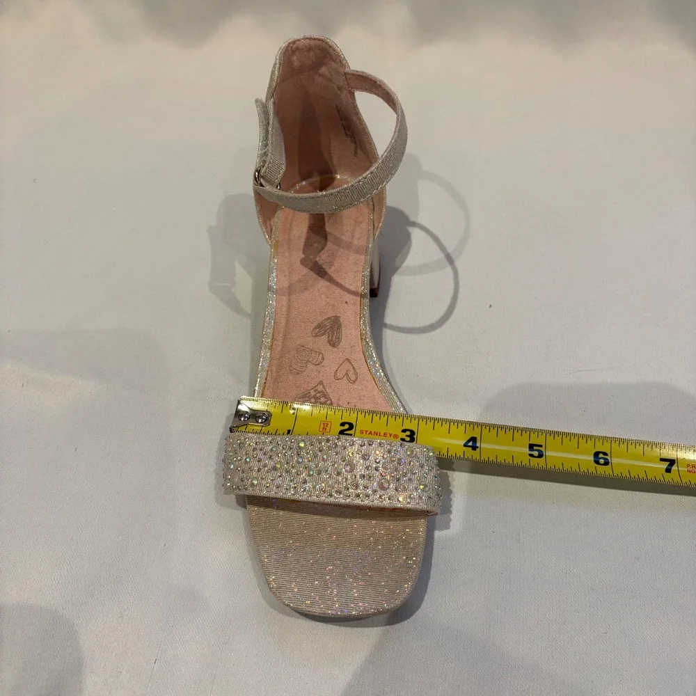 Wonder Nation Block Heel Sandal Girls Size 3 Champagne Glitter Rhinestone Dressy